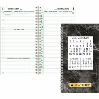 Day-Timer 2026 Wirebound Dated Refill 2 Pages/Day Pocket - 6-1/2" H x 3-1/2" W - Bilingual - Pocket - Daily - 12 Month - January 2026 to December 2026 - 8:00 AM to 5:00 PM - Quarter-hourly - 1 Day Double Page Layout - 3 1/2" (88.90 mm) x 6 1/2" (165.10 mm) Sheet Size - Spiral Bound - Green - Paper C 3-1/2 X 6-1/2 BILINGUAL 30% PCW
