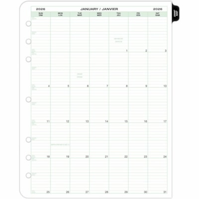 Day-Timer 2026 Dated Refill 2 Pages/Week Folio - 11" H x 8-1/2" W - Bilingual - Folio - Weekly - 12 Month - January 2026 to December 2026 - 8:00 AM to 5:00 PM - Hourly - Monday - Friday, 8:00 AM to 12:00 PM - Hourly - Saturday - Sunday - 1 Week Double Page Layout - Letter - 8 1/2" (215.90 mm) x 11"  8-1/2 X 11 VENDOR ITEM 68532 30% PCW