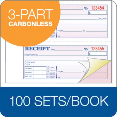 Adams Tapebound 3-part Money Receipt Book - 100 Sheet(s) - Tape Bound - 3 Part - Carbonless Copy - 2.75" (69.85 mm) x 7.62" (193.55 mm) Form Size - White, Canary, Pink - Assorted Sheet(s) - 1 Each CARBONLESS MONEY/RECEIPT BOOKS CANARY & PINK DUPLICATEBEHIND