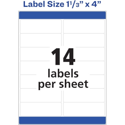 Avery® - Étiquettes rectangulaires blanches avec technologie Sure Feed - largeur de 1 21/64 po (33,78 mm) x longueur de 4 po (101,60 mm) - Permanent Adhésif - Rectangulaires - Laser - Blanc - Papier - 14 / Feuille - 25 Total de feuilles - 350 Total d'étiquette(s) - 350 / emballage PERM. BORD-éCLAIRMC BLANCHES 4"X1-1/3"  350 éTQ./PQT LASER