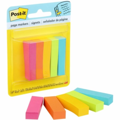 Post-it® - Signets - largeur de drapeau/note 1/2 po (12,70 mm) x longueur de drapeau/note 2 po (50,80 mm) - Rectangulaires - Non ligné - Assorti brillant - Papier - Amovible, Autocollant - 500 / emballage ASSORTED COLOURS 