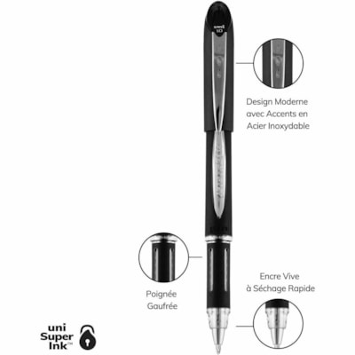 uniball¿ Jetstream Ballpoint Pens - 1 mm (0.04") Medium Pen Point - Refillable - Black Ink - Pigment-based - Black Stainless Steel Barrel - 1 Each BLACK W/WINDOWED GRIP TO MONITOR INK REFILLABLE 12/BOX
