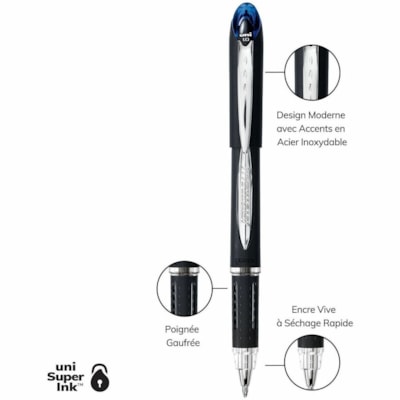 uniball¿ Jetstream Ballpoint Pens - 1 mm (0.04") Medium Pen Point - Blue Ink - Pigment-based - Black Stainless Steel Barrel - 1 Each WITH WINDOWED GRIP TO MONITOR INK SUPPLY REFILLABLE 12/BOX
