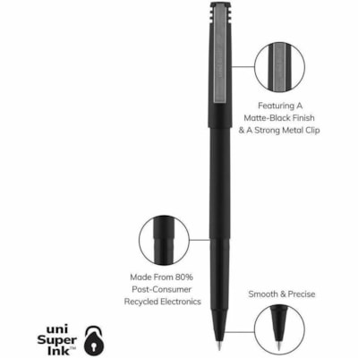 uniball(tm) - Stylos à bille roulante Roller(tm) - 0,7 mm (0,03 po) Fine Pointe de stylo - Ink Noir - Barrel Noir Acier inoxydable - 1 chaque STD 0 7MM CORPS & CAPUCHON PLASTIQUE NOIR JETABLE SANFORD