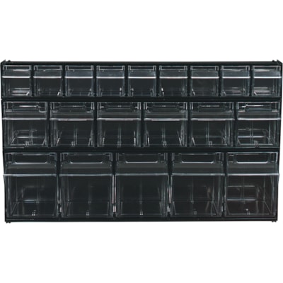 Deflecto Tilt Bin Interlocking Multi-Bin Storage Organizer - 5 Compartment(s) - 6.5" (165.10 mm) Height x 23.6" (600.08 mm) Width x 5.3" (133.35 mm) Depth - Interlockable - Black - Plastic - 1 Each BLACK WITH 5 CLEAR REMOVABLE BINS  MODULAR