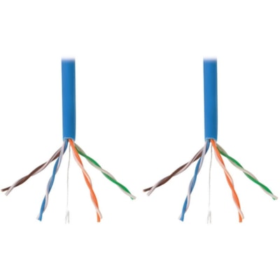 Tripp Lite series Cat5e 350 MHz Bulk Solid-Core PVC Cable, Blue, 1000 ft., TAA - 1000 ft (304.80 m) Category 5e Network Cable for Network Device, Router, Patch Panel, Switch - First End: Bare Wire - Second End: Bare Wire - 1 Gbit/s - Patch Cable - 24 AWG - Blue  z Solid Core (UTP) PVC Bulk Et hernet Cable - Blue