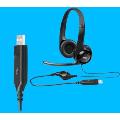 Logitech Padded H390 USB Headset - Stereo - USB - Wired - 20 Hz to 20 kHz - Over-the-head - Binaural - Circumaural - 8 ft (2.44 m) Cable - Noise Cancelling Microphone - Black, Silver  