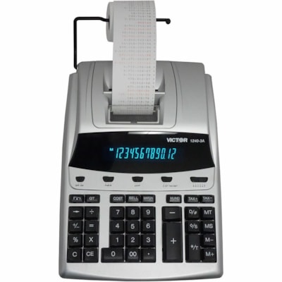 Victor 12403A Professional Calculator - Dual Color Print - Dot Matrix - 4.3 lps - Big Display, Independent Memory - 12 Digits - Fluorescent - AC Supply/Power Adapter Powered - 3.3" (82.55 mm) Height x 9" (228.60 mm) Width x 12.8" (323.85 mm) Length - White - 1 Each ANTIMICROBIAL KEYS/UPPER SHELL 