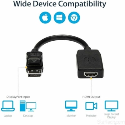 StarTech.com DisplayPort to HDMI Adapter, 1080p DP to HDMI Adapter/Video Converter, VESA Certified, DP to HDMI Monitor/Display, Passive - Passive DisplayPort to HDMI adapter - 1080p/7.1ch Audio/HDCP/DP 1.2; VESA DisplayPort certified - Connects DP host to HDMI display/monitor/projector - Compact DP  RCABL 