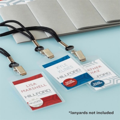 Avery® Vertical Name Badge Holders, 4" x 3" - Support 4" (101.60 mm) x 3" (76.20 mm) Media - Portrait - 3.88" (98.43 mm) Height x 2.63" (66.68 mm) Width x 0.50" (12.70 mm) Depth - Polyvinyl Chloride (PVC) - Clear - Reusable, Durable, Top Loading, Secure, Heavy Duty - 25 / Pack VERTICAL VINYL TOP LOAD 