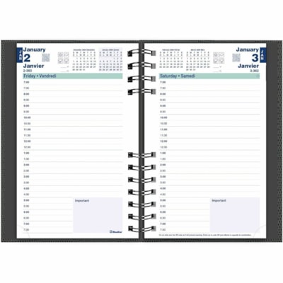 Blueline 2026 CoilPro 12-Month Daily Planner - January to December - 8" x 5" - Assorted Colours - Bilingual - Julian Dates - Daily - 12 Month - January 2026 to December 2026 - 7:00 AM to 7:30 PM - Half-hourly - 1 Day Single Page Layout - 5" (127 mm) x 8" (203.20 mm) Sheet Size - Twin Wire - Assorted  