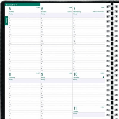 Blueline 2026 Timanager 13-Month Weekly Planner - December to December - 11" x 8-1/2" - Black - English - Weekly, Monthly - 13 Month - December 2025 to December 2026 - 7:00 AM to 6:30 PM - Half-hourly - 1 Week Single Page Layout - Letter - 8 1/2" (215.90 mm) x 11" (279.40 mm) Sheet Size - Twin Wire   