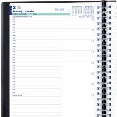 Blueline 2026 12-Month Daily Planner - January to December - 11" x 8-1/2" - Black - Bilingual - Daily - 12 Month - January 2026 to December 2026 - 7:00 AM to 8:30 PM - Half-hourly - Letter - 8 1/2" (215.90 mm) x 11" (279.40 mm) Sheet Size - Twin Wire - Black - Paper - Appointment Schedule, Soft Cove  