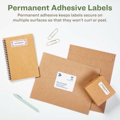 Avery® Eco-Friendly Address Labelsfor Laser and Inkjet Printers, 1" x 2-5/8" - 1" (25.40 mm) Width x 2 5/8" (66.68 mm) Length - Permanent Adhesive - Rectangle - Laser, Inkjet - Matte - White - Paper - Recyclable, PVC-free, Permanent Adhesive, Customizable, Chlorine-free, Water Based, Peel-off -  1X2-5/8  30LBLS/SHT  25SHT/PK 750/PK INKJET & LASER COMPAT.