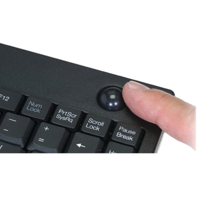 Adesso Wireless Mini Trackball Keyboard - Wireless Connectivity - RF - 30 ft (9144 mm) - 2.40 GHz - USB Interface - 87 Key(s) - Windows Key Hot Key(s) - English (US) - Computer, Monitor, Tablet, Kiosk - Trackball - Windows - Membrane Keyswitch - AA Battery Size Supported - Black  Trackball Keyboard  - Black