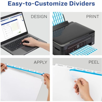 Avery® Print & Apply Clear Label Dividers, Index Maker(R) Easy Apply(TM) Printable Label Strip, 5 White Tabs, 5 Sets (11436) - 25 x Divider(s) - Print-on Tab(s) - 5 - 5 Tab(s)/Set - 8.50" (215.90 mm) Divider Width x 11" (279.40 mm) Divider Length - 3 Hole Punched - White Paper Divider - White Pa LASER AVERY 3 CLEAR LABEL SHEETS REINFORCED  20% PCW