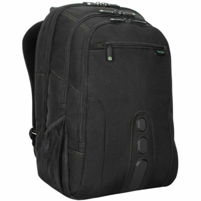 Targus Spruce EcoSmart TBB019US Carrying Case (Backpack) for 17" (431.80 mm) Notebook - Black, Green  - Bump Resistant, Drop Resistant, Water Resistant, Shock Absorbing - Polyester, Plastic Body - Checkpoint Friendly - Shoulder Strap, Trolley Strap - 10.63" (270 mm) Height x 7.48" (190 mm) Width x 0  