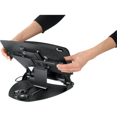 Fellowes - Station de travail pour ordinateur portable avec USB Série Professional - Jusqu'à 17 po Support d'écran - 15 lb (6803,89 g) Capacité de charge - 3 po (76,20 mm) Hauteur x 12,13 po (308,10 mm) Largeur x 13,31 po (338,07 mm) Profondeur - Métal, Caoutchouc -  PORTE-DOCUMENT ALIGNé RéGLAGE D UNE SEULE MAIN