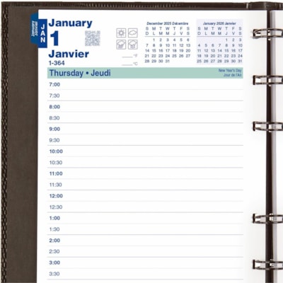 Blueline 2026 MiracleBind CoilPro 12-Month Daily Planner - January to December - 8" x 5" - Black - Bilingual - Daily - 12 Month - January 2026 to December 2026 - 7:00 AM to 7:30 PM - Half-hourly - Monday - Friday, Saturday, Sunday - 1 Day Single Page Layout - 5" (127 mm) x 8" (203.20 mm) Sheet Size   