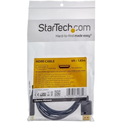 StarTech.com 6ft Mini HDMI to HDMI Cable with Ethernet, 4K 30Hz High Speed Slim Mini HDMI 1.4 (Type-C) Device to HDMI Adapter Cable/Cord - 6 ft High Speed Mini HDMI to HDMI Cable with Ethernet; 4K (3840x2160p 30Hz)/Full HD 1080p/8Ch Audio/HDMI 1.4b - Ultra HD light weight Mini HDMI adapter cable/36A  CABL 