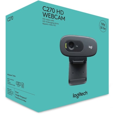 Logitech C270 Webcam - 30 fps - Black - USB 2.0 - 1 Each - 3 Megapixel Interpolated - 1280 x 720 Video - Fixed Focus - 55° Angle - Widescreen - Microphone - For Computer, Notebook, Monitor WEB CAMERA 