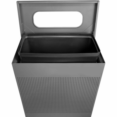 Rubbermaid Commercial Silhouettes Large Rectangle 22.5 Gal Stardust Silver Metallic - 85.17 L Capacity - Rectangular - For Indoor - Perforated, Leak Proof, Rigid, Fire-Safe, Removable Lid, Durable - Plastic, Steel, Metal - Stardust Silver Metallic 22.5 GOLLON SILVER METALLIC OPEN TOP  INDOOR