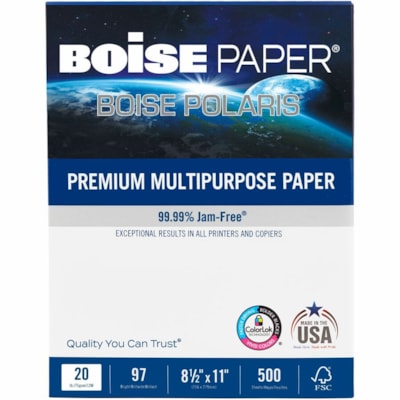 Polaris - Papier Ã usages multiples haut de gamme Polaris , CertifiÃ FSC, rame - 97 Luminosité - format lettre - 8 1/2 po (215,90 mm) x 11 po (279,40 mm) - 20 lb (9071,85 g) Poids de Base - Lisse - Sans bourrage, Double face, Technologie ColorLok, Séchage rapide - Blanc - 5000 / Carton 8 5X11 BRILLANCE DE 97 20LB BOISE POLARIS  CERTIFIÉ FSC