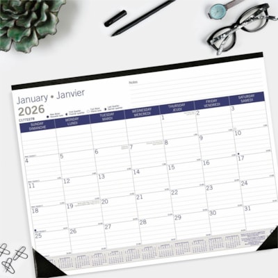 Blueline 2026 DuraGlobe 12-Month Monthly Desk Pad/Calendar - January to December - 22" x 17" ,Bilingual - Monthly - 12 Month - January 2026 to December 2026 - 1 Month Single Page Layout - 17" (431.80 mm) x 22" (558.80 mm) Sheet Size - Desk Pad - Chipboard, Bamboo Fiber, Paper - Bilingual, Reinforced  
