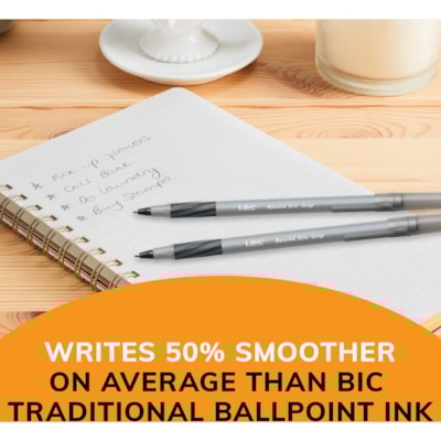 BIC Round Stic Grip Extra Comfort Black Ballpoint Pens, Medium Point (1.2mm), 12-Count Pack, Perfect Writing Pens With Soft Grip for Superb Comfort and Control - 1.2 mm (0.05") Medium Pen Point - Black Ink - 12 Pack ROUND STIC DISPOSABLE 
