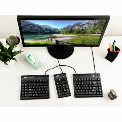 Kinesis Freestyle2 Keyboard for PC - Cable Connectivity - USB Interface - Cut, Copy, Paste, Undo, Pause, Page Movement, Home, Forward Hot Key(s) - Windows 7, Windows 11, Linux - Computer - PC - Membrane/Rubber Dome Keyswitch - Black ENGLISH QUIET LOW-FORCE KEYS MFG. WARRANTY ONLY
