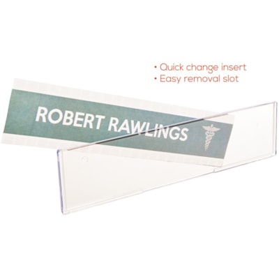 Deflecto - Porte-nom de cubicle - largeur de 8,50 po (215,90 mm) x hauteur de 2 po (50,80 mm) - Rectangulaire Forme - Fixation Murale - Insérable, Magnétique - Plastique - clair - 1 chaque CHARGE PAR LA HAUT 8-1/2" X 2" - CLAIR