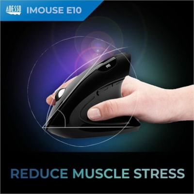 Adesso 2.4 GHz Wireless Vertical Ergonomic Mouse - Optical - Wireless - 30 ft (9144 mm) - Radio Frequency - 2.40 GHz - Black - USB - 1600 dpi - Scroll Wheel - 6 Button(s) - Right-handed - 2 x AAA Battery Supported  mouse  3 BTN  1000/1500/2000 switchable DPI  Blac
