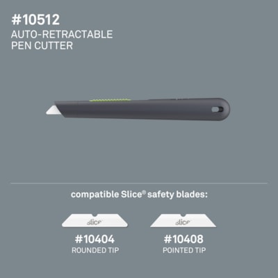 Slice - Coupeur de stylo auto-rétractable, boîte de 12 - hauteur de 0,68 po (17,27 mm) x largeur de 0,68 po (17,27 mm) x longueur de 5,26 po (133,60 mm) - Rétractable, Anti-magnétique, Résistant à la rouille - Céramique - 1 chaque  