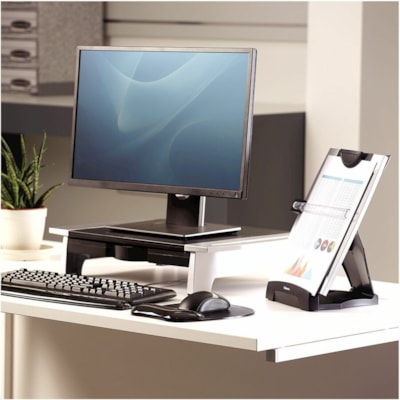 Office Suites(tm) Desktop Copyholder with Memo Board - 15" (381 mm) Height x 10.25" (260.35 mm) Width x 6" (152.40 mm) Depth - Black, Silver BOARD TILTS UP OR DOWN HOLDS UP TO 150 SHEETS DRY ERASE