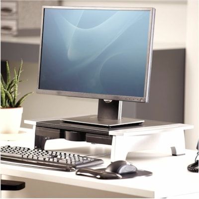 Fellowes Office Suites Monitor Riser - Up to 21" (533.40 mm) Screen Support - 80 lb (36287.39 g) Load Capacity - 4.19" (106.43 mm) Height x 19.88" (504.95 mm) Width x 14.06" (357.12 mm) Depth - Desktop - High Performance Steel (HPS) - Black, Silver MONITOR RISER 