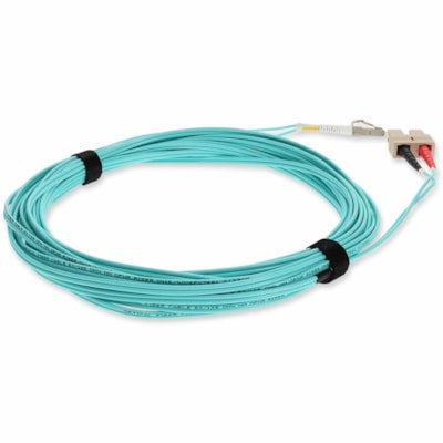 AddOn 9m SC to LC Aqua OM3 Duplex OFNR (Riser-Rated) Fiber Patch Cable - 29.5 ft (9 m) Fiber Optic Network Cable for Network Device, Transceiver/Media Converter - First End: 2 x LC Network - Male - Second End: 2 x SC Network - Male - Patch Cable - LSZH, OFNR, Riser, Plenum - 50/125 µm - Aqua -  CABL 