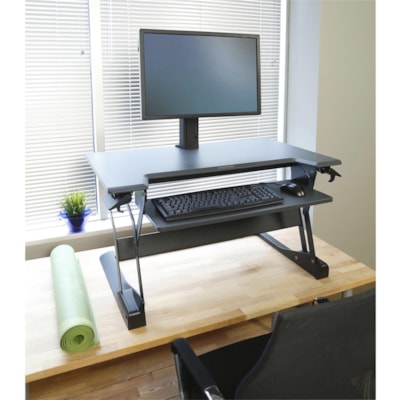 Ergotron WorkFit-TL, Sit-Stand Desktop Workstation (black) - Rectangle Top - 40 lb (18.14 kg) Capacity - Height Adjustable15" (381 mm) Adjustment x 37.5" (952.50 mm) Table Top Width x 25" (635 mm) Table Top Depth - Office - Black - 1 Each station (black with grey surfa ce)