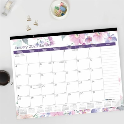 Blueline 2026 12-Month Monthly Desk Pad/Calendar - January to December - 22" x 17" - Passion Collection - Bilingual - Julian Dates - Monthly, Daily - 12 Month - January 2026 to December 2026 - 1 Month Single Page Layout - 22" (558.80 mm) x 17" (431.80 mm) Sheet Size - 2 x Holes - Desk Pad - Multicol  
