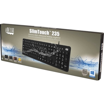 Adesso - Clavier AKB-235UB - Antimicrobial Waterproof Desktop - Câble Connectivité - USB Interface - 104 Touche(s) - Anglais (USA) - QWERTY Disposition - Ordinateur, MAC - Pavé tactile - PC, Windows, Mac OS - Membrane Pavé Numérique - Noir  avancÃ© silicone desktop clav ier - protÃ¨ge contr