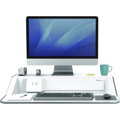 Fellowes Lotus DX Sit-Stand Workstation - 35 lb (15875.73 g) Load Capacity - 5.50" (139.70 mm) Height x 32.75" (831.85 mm) Width x 24.25" (615.95 mm) Depth - White - Antimicrobial and Workstation 