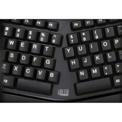 Adesso 2.4GHz Wireless Ergonomic Touchpad Keyboard - Wireless Connectivity - RF - 30 ft (9144 mm) - 2.40 GHz - USB Interface - 105 Key(s) - 20 Hot Key(s) - Previous Track, Next Track, Play/Pause, Volume Up, Volume Down, Mute, Forward, Search, Wake-up, My Computer, Sleep, ... Hot Key(s) - Windows 10, m Media 3D  Ergonomic  Touchpa d Keyboard  with  sp