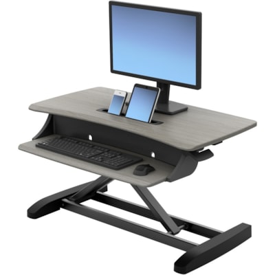 Ergotron WorkFit-Z Mini Sit-Stand Desktop - Wood Grain Rectangle, Dove Gray Top - 25 lb (11.34 kg) Capacity - 15.8" (401.32 mm) Table Top Length x 31" (787.40 mm) Table Top Width - 12.5" (317.50 mm) Height Mini Sit-Stand Desktop Worksta tion - 31 wide x 21