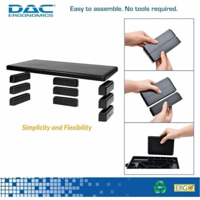 DAC MP-212 Height-Adjustable Ultra-Wide Monitor/Laptop Stand with 2-USB Ports - 66 lb (29937.10 g) Load Capacity - 4.75" (120.65 mm) Height x 22" (558.80 mm) Width x 10.50" (266.70 mm) Depth - Black - For Monitor, Notebook, Printer, Fax Machine - Comfortable, Sturdy, USB Charging Port, Flexible, Sto TWO 1A CHARG PORTS . SUPP 66LB 21 7/8 LX10 5/8 WX 4 3/4 H