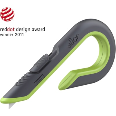 Slice Auto Retract Box Cutter - Ceramic Blade - 0.70" (17.78 mm) Height x 3.40" (86.36 mm) Width x 6.70" (170.18 mm) Length - Retractable, Non-sparking, Non-conductive, Ambidextrous, Ergonomic Design, J-hook Handle, Rust-free Blade - Acrylonitrile Butadiene Styrene (ABS), Stainless Steel, Carbon Ste CERAMIC BLADE AUTO -RETRACTING BLADE