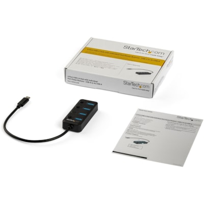StarTech.com 4 Port USB C Hub - 4x USB 3.0 Type-A with Individual On/Off Port Switches - SuperSpeed 5Gbps USB 3.2 Gen 1 - Bus Powered - Bus-powered 4 port hub with individual port switches - USB-C to 4x USB Type-A ports - SuperSpeed 5Gbps (USB 3.2/USB 3.1 Gen 1 or USB 3.0) - 15W/3A@5V of power - On/  PERP 