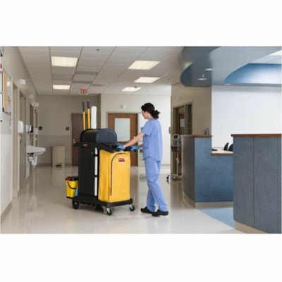 Rubbermaid Commercial Janitorial Cleaning Cart With Doors and Hood - High Security, Black - 4 Casters - 4" (101.60 mm) Caster Size - Plastic, Aluminum - Black, Yellow CART  BLACK 