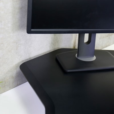 Ergotron WorkFit Corner Standing Desk Converter - Up to 30" Screen Support - 35 lb (15875.73 g) Load Capacity - Desktop, Tabletop - Black - Gas Spring, Lift Mechanism, Keyboard Tray anding Desk Converter - black - Moves without bump