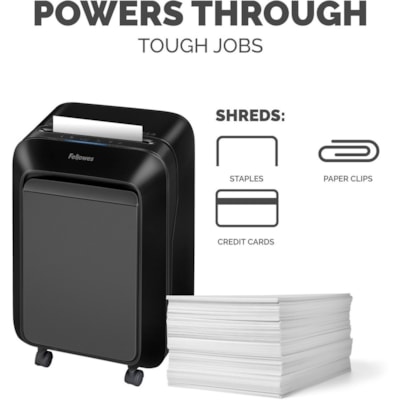Fellowes Powershred LX210 Micro Cut Shredder - Micro Cut - 16 Per Pass - for shredding Paper, Credit Card, Paper Clip, Staples, Junk Mail - 0.2" (3.97 mm) x 0.5" (12.70 mm) Shred Size - P-4 - 1.40 in/s (35.56 mm/s) - 9" (228.60 mm) Throat - 20 Minute Run Time - 22.71 L Wastebin Capacity - Black P4. 9" THROAT. 6 GAL 20MIN ON/15MIN OFF.2240' T/PUT