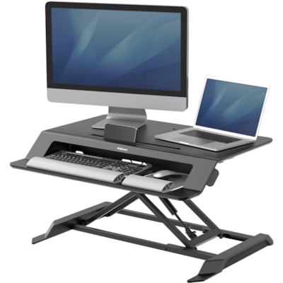 Fellowes Lotus LT Sit-Stand Workstation - 4.38" (111.25 mm) Height x 31.50" (800.10 mm) Width x 24" (609.60 mm) Depth - Desktop - Black  