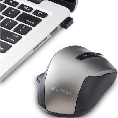 Verbatim - Souris silencieuse sans fil ergonomique à DEL, graphite - LED bleue/optique - Sans fil - Fréquence radio - 2,40 GHz - Graphite - USB - 1600 dpi - 6 Bouton(s) - 1 chaque GRAPHITE 